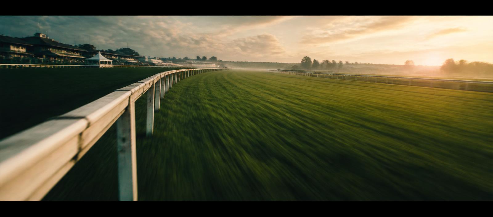 Racecourse finish-line rail perspective
